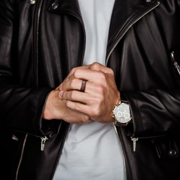 Men's Wooden Wedding Band 8mm Comfort Fit Ring Natural Style - Picture 5 of 8